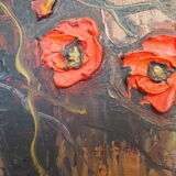 Signed poppy pattern painting and its frame