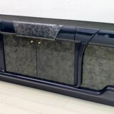 Postmodern Blue Lacquer and Black Marble Sideboard by DBM, Italy, 1980s