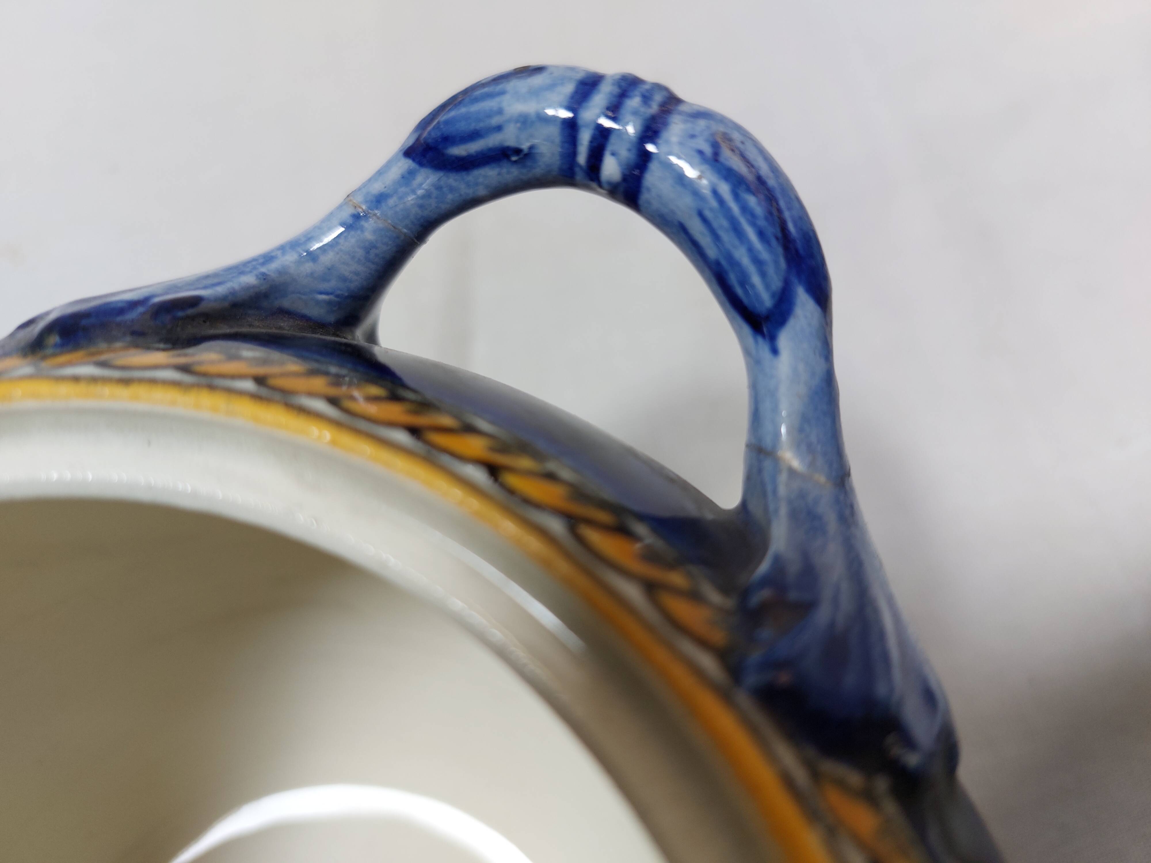 Large Gien blue sugar bowl or candy dish, Renaissance model