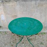 Table de jardin vintage en fer forgé vert