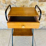 Vintage oak bedside table with black metal legs circa 50s/60s