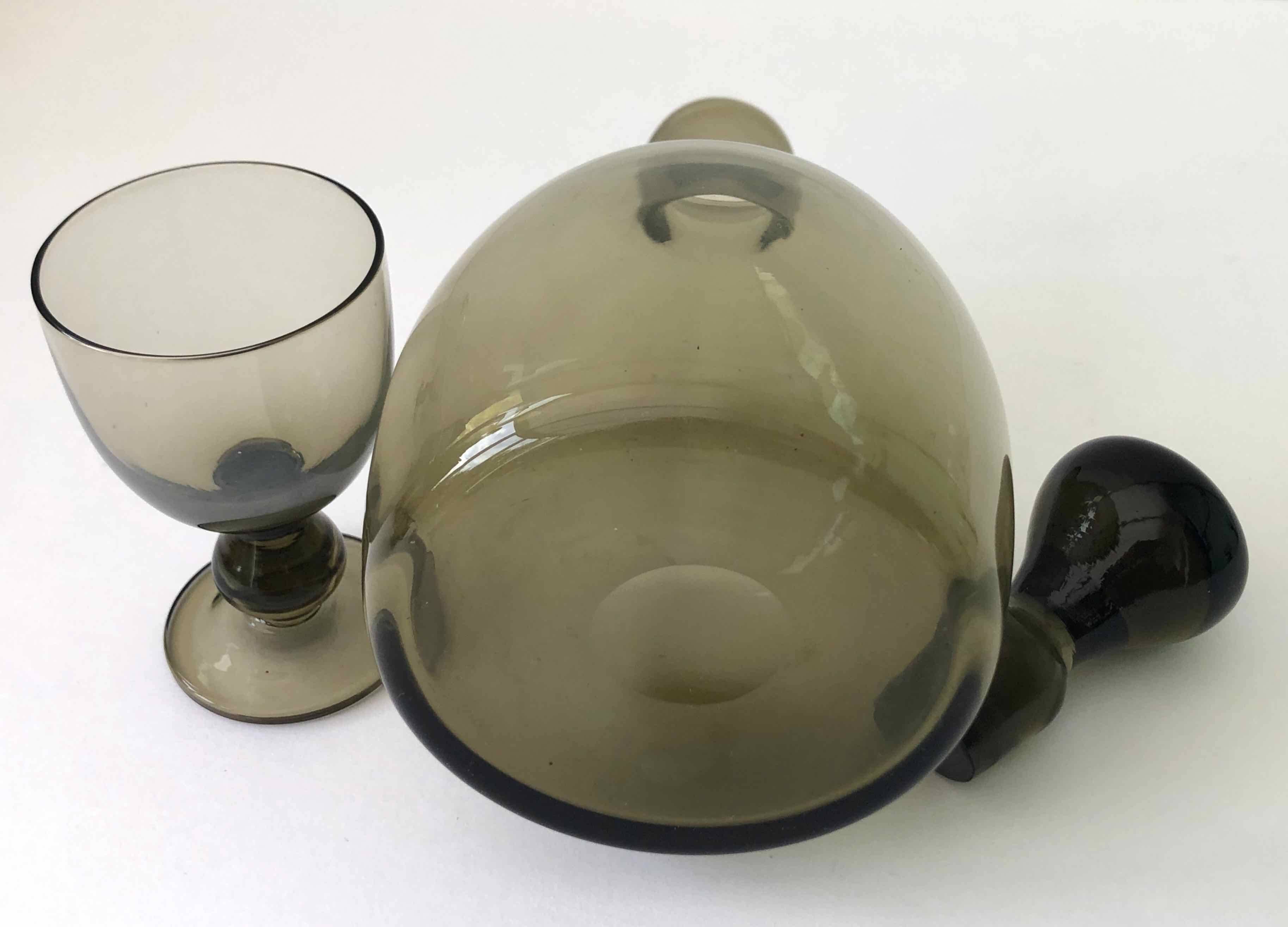 6 blown glass glasses and carafe 1960