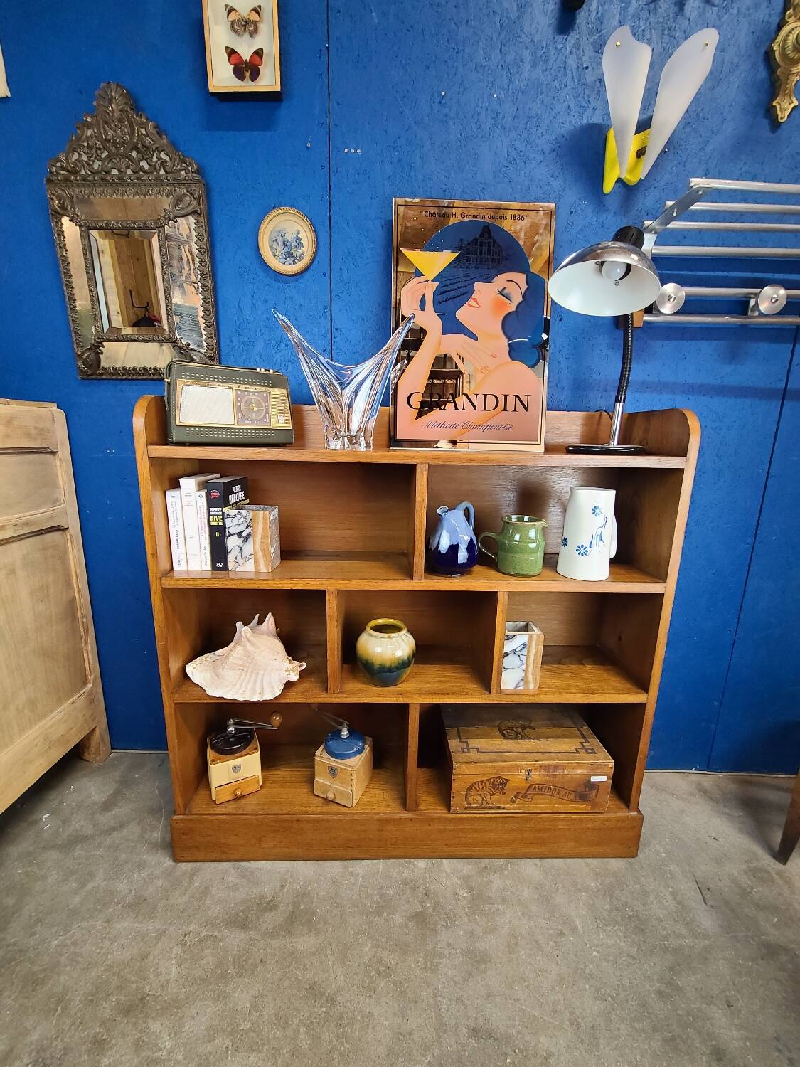 Large shelf, vintage solid oak bookcase from the 60s