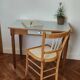 Small Blue Wooden Desk, Grooved Legs