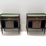 Pair of Walnut, Beech and Glass Nightstands in the Style of Tomaso Buzzi, Italy