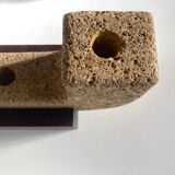 Brutalist candle holder xxl in stone and wood 1970