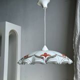 Small vintage chandelier in white and orange glass, geometric patterns D:43