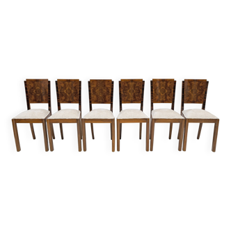 Six chaises de salle à manger Art Déco en noyer italien, années 1940