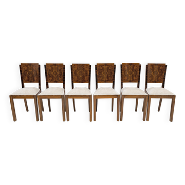 Six Art Dèco Italian Walnut Dining Chairs, 1940s