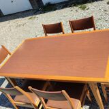Formica teak table + 10 vintage Scandinavian style chairs