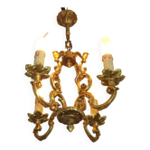 French Vintage Bronze Art Nouveau Style 4 Light 4 Sided Cage Chandelier
