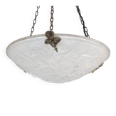 French Art Deco Glass Pendant Light with Chain Suspension, Muller Frères Lunéville, 1920s - 1930s