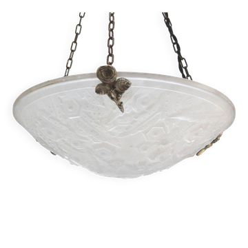 French Art Deco Glass Pendant Light with Chain Suspension, Muller Frères Lunéville, 1920s - 1930s
