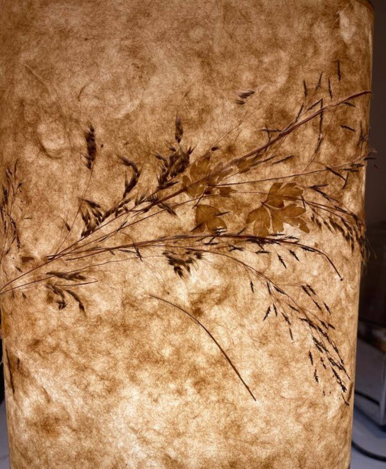 Vintage lamp with a stone base, herbarium lampshade.