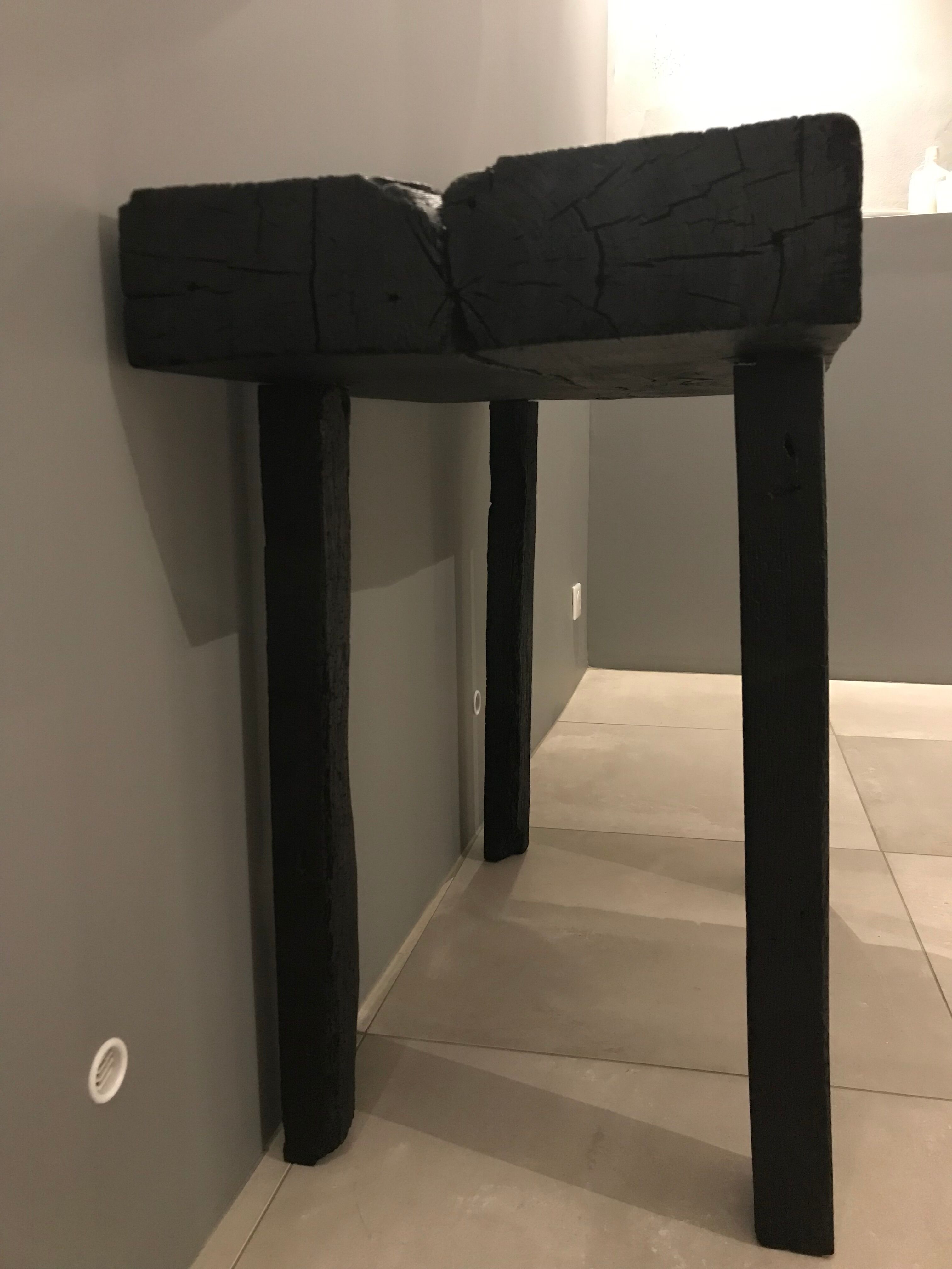 Console wood finishing shou-sugi-ban wood burning with treatment