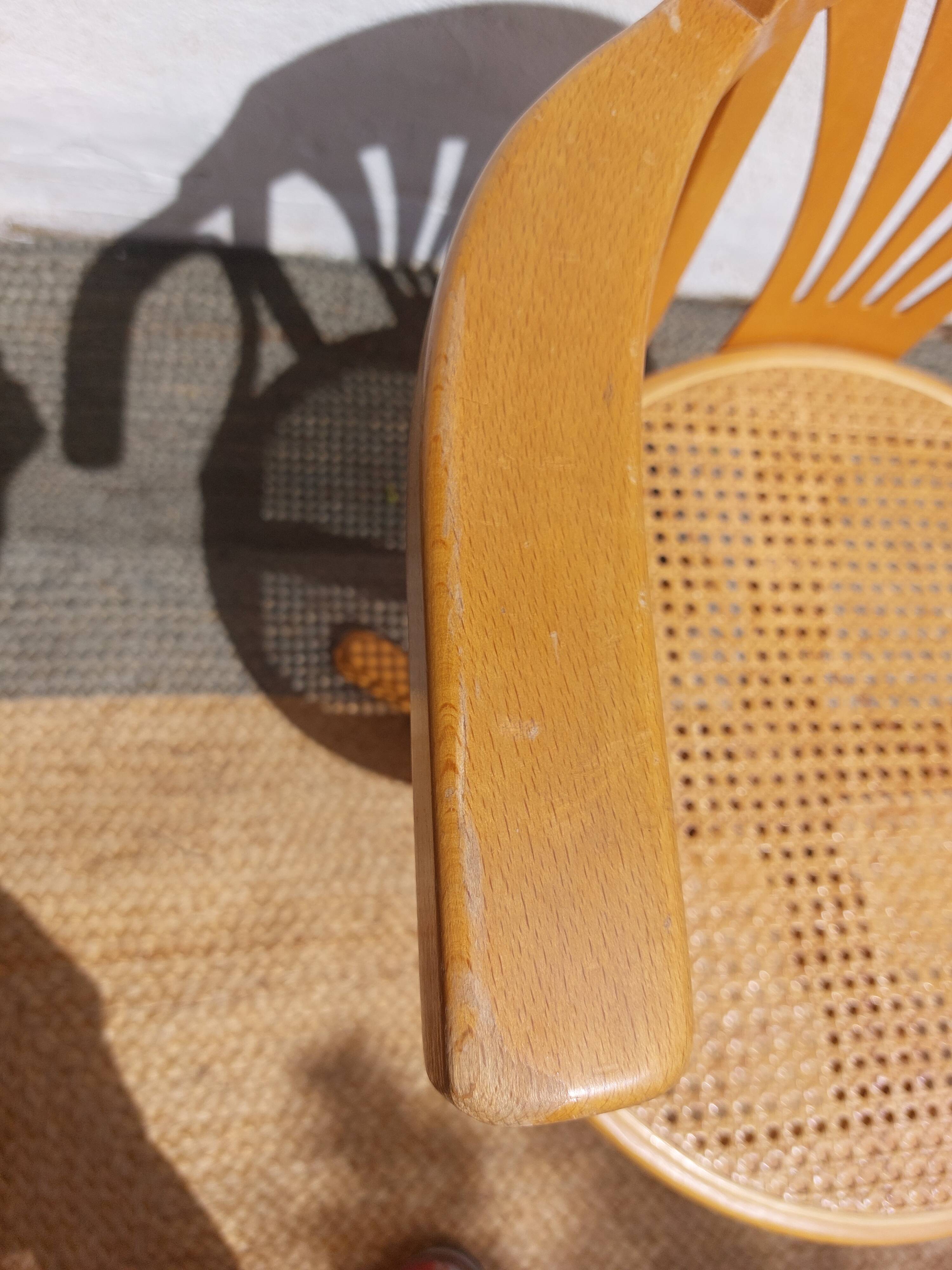 fauteuil tournant bois et cannage, vintage