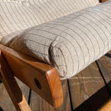 4 garden armchairs 1970 in pine and beige fabric