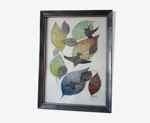 "jouer avec le vent" encre de chine,crayon couleur sur papier