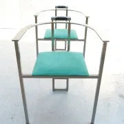 Pair of Memphis style Belgo Chrom chairs, steel and green velvet, 1980s