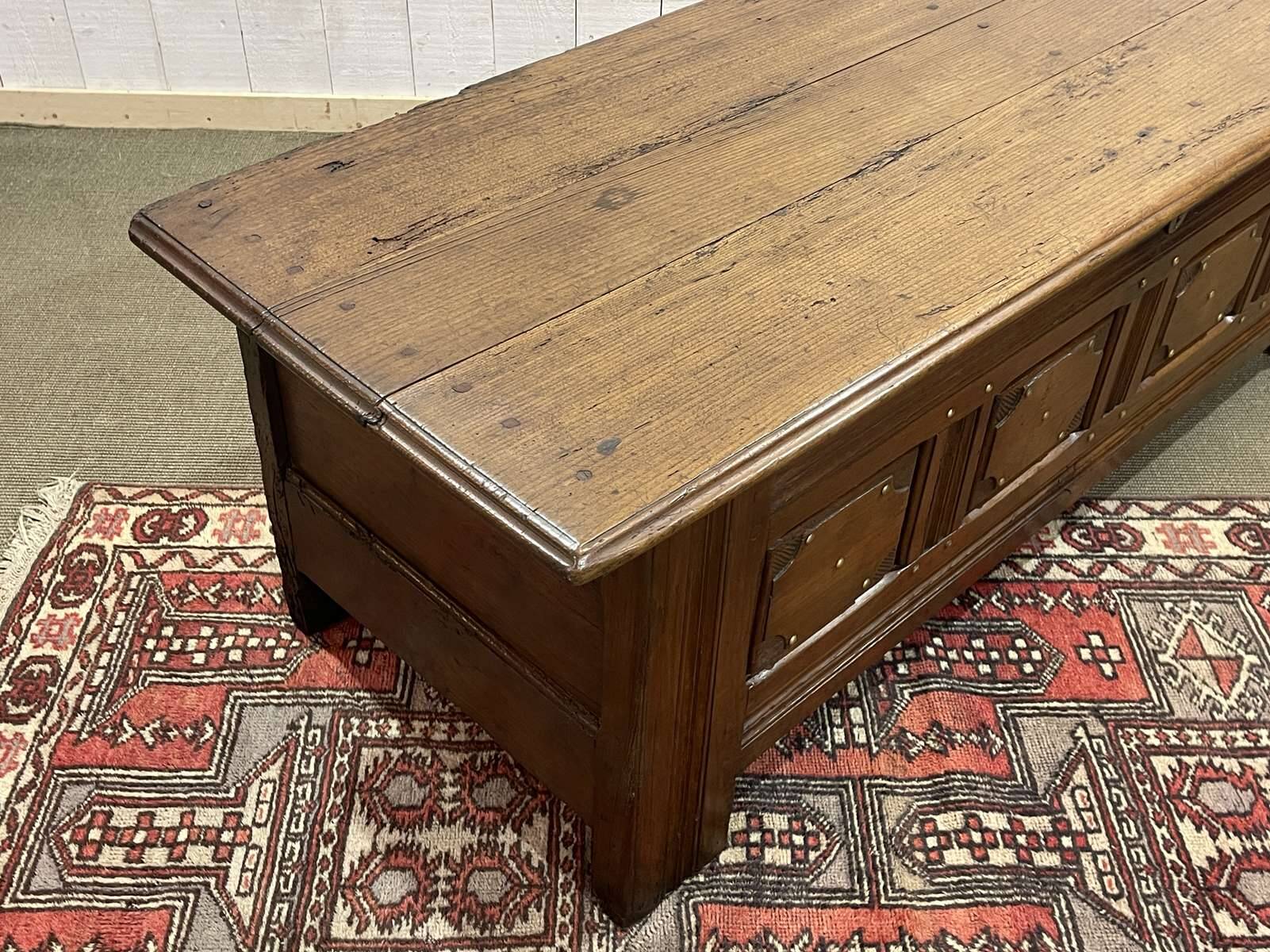 19th century Breton oak storage bench
