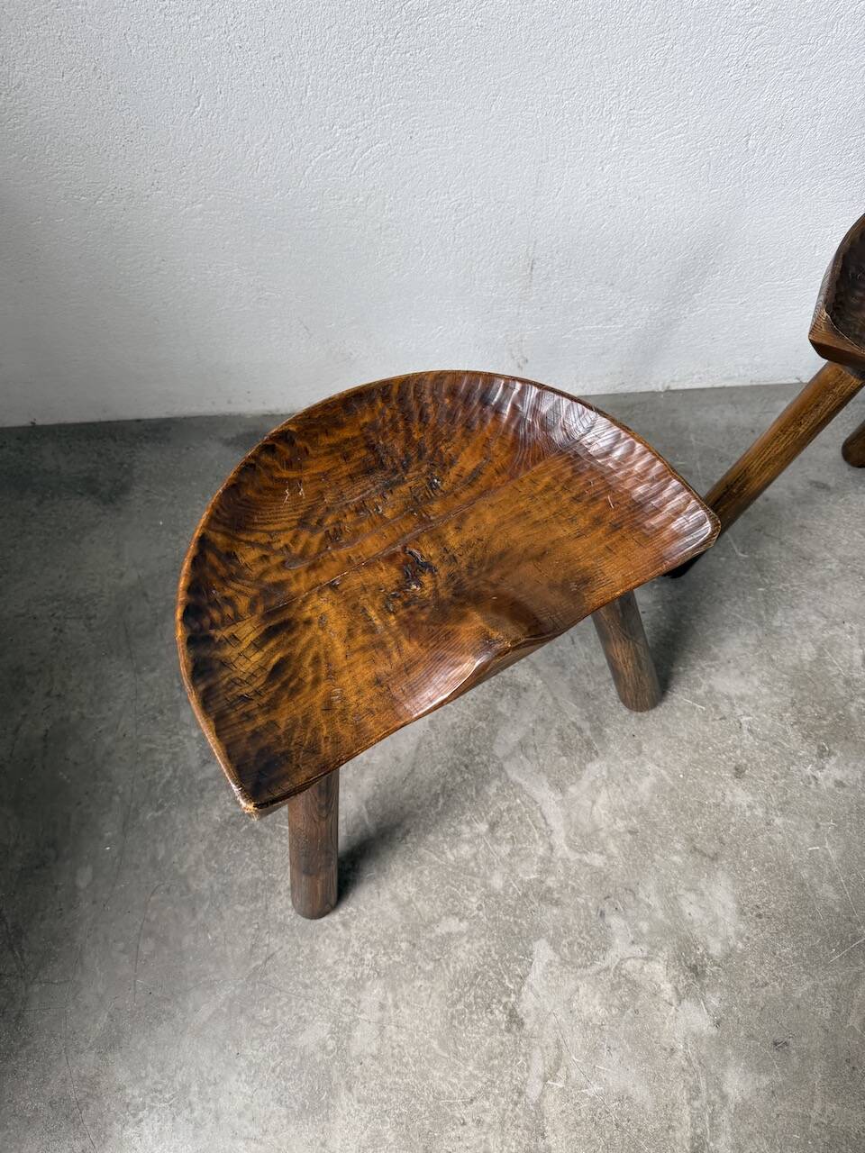 Pair of Le Selou tripod shepherd's stools
