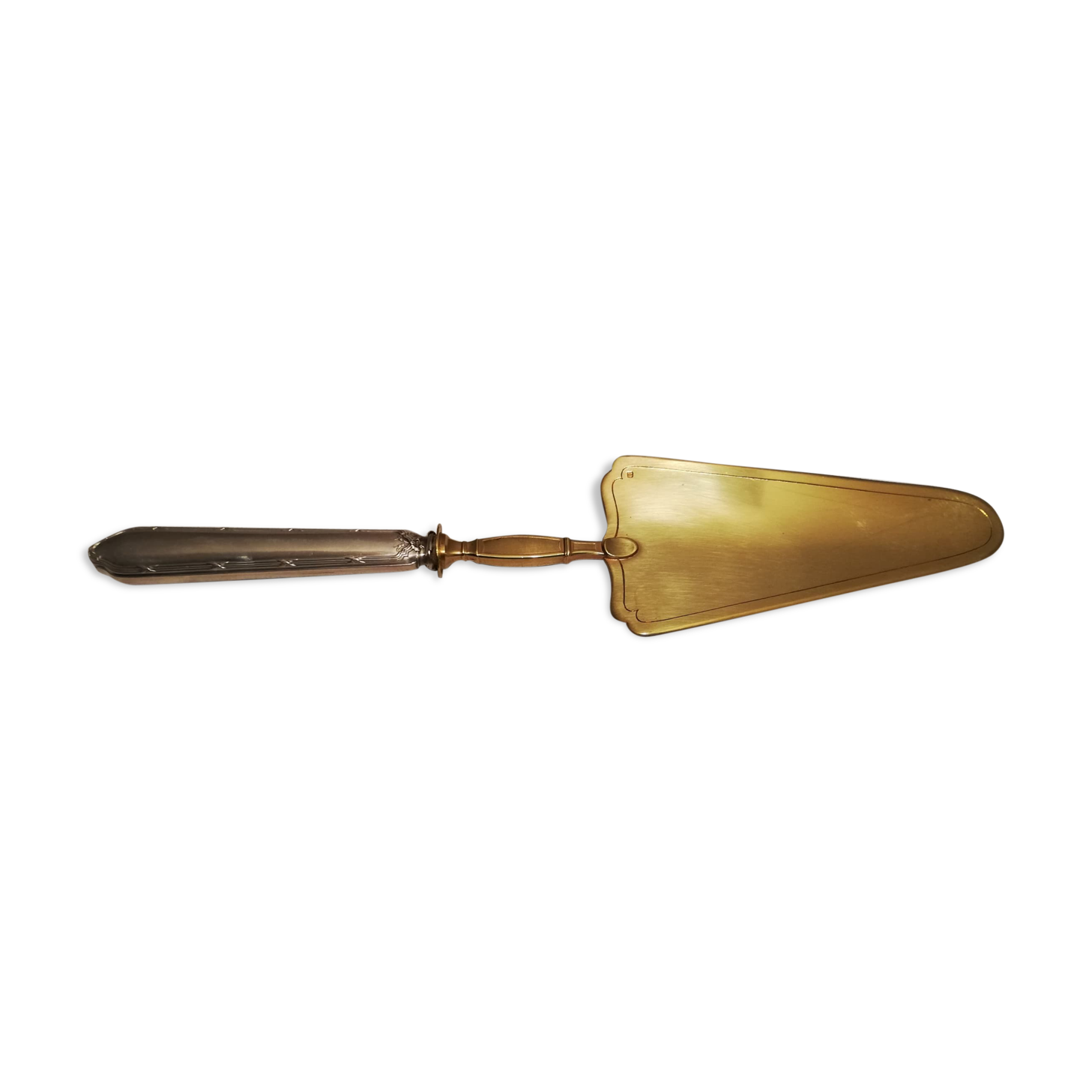 Old vermeil pie shovel, silver handle in his box
