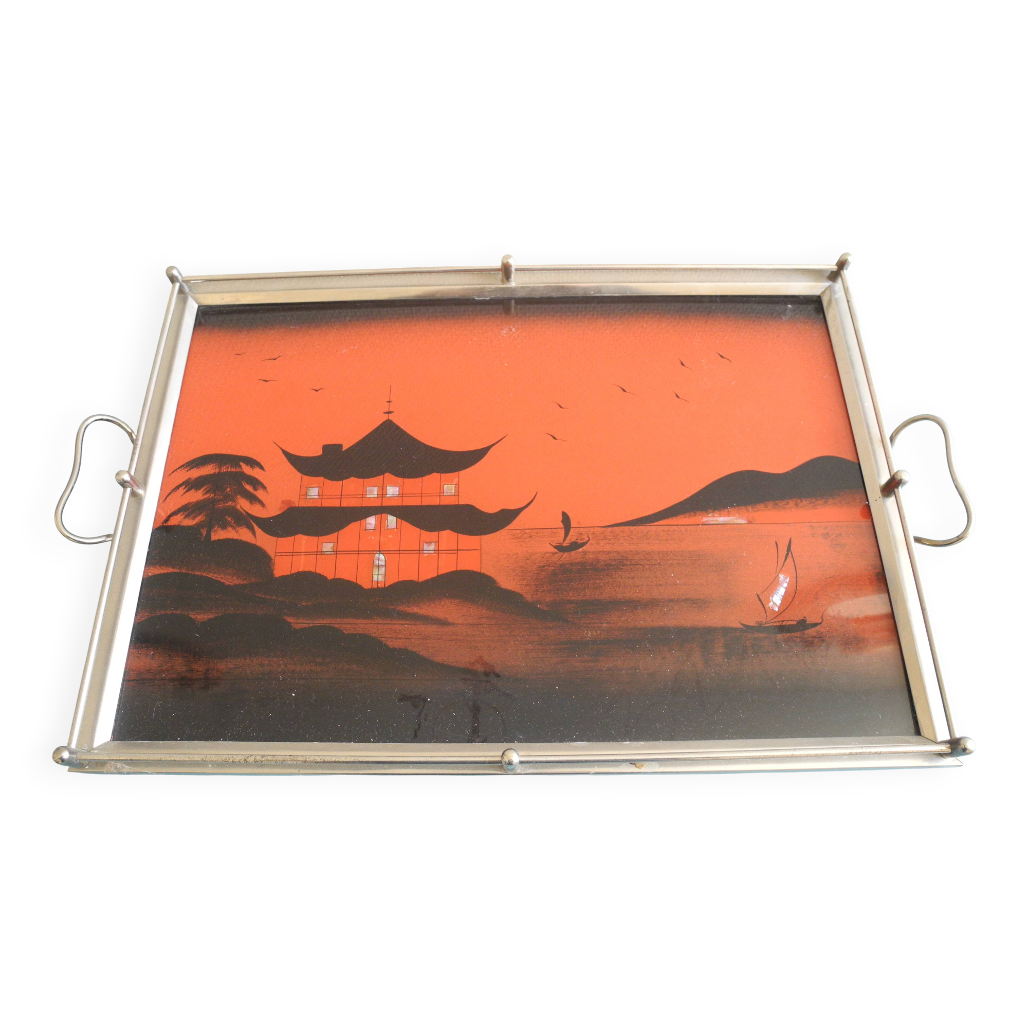 Art Deco style Asian plateau antique pagoda tray Japonais decor