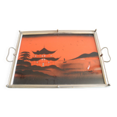 Plateau art déco style asiatique pagode antique tray décor japonisant