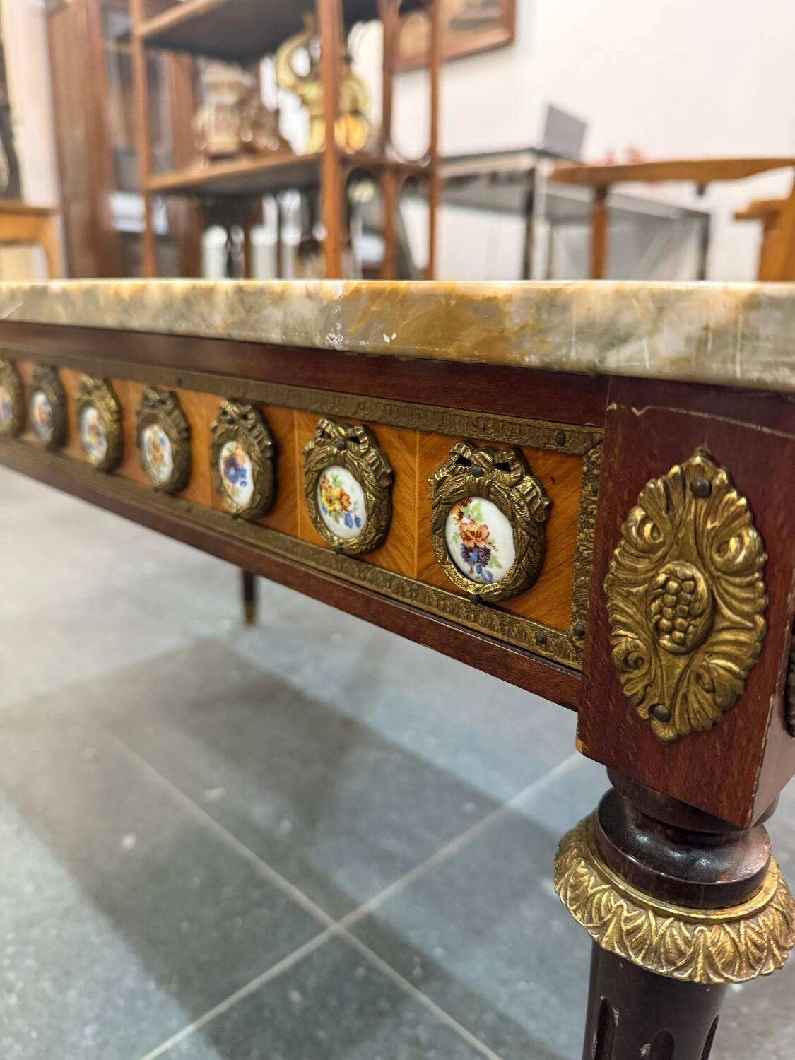 Louis XVI style coffee table - marble, porcelain medallions