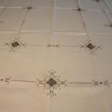 Nappe lin brodée main et 12 serviettes assorties
