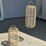 Large lantern-shaped rattan pendant lamp H50 D24