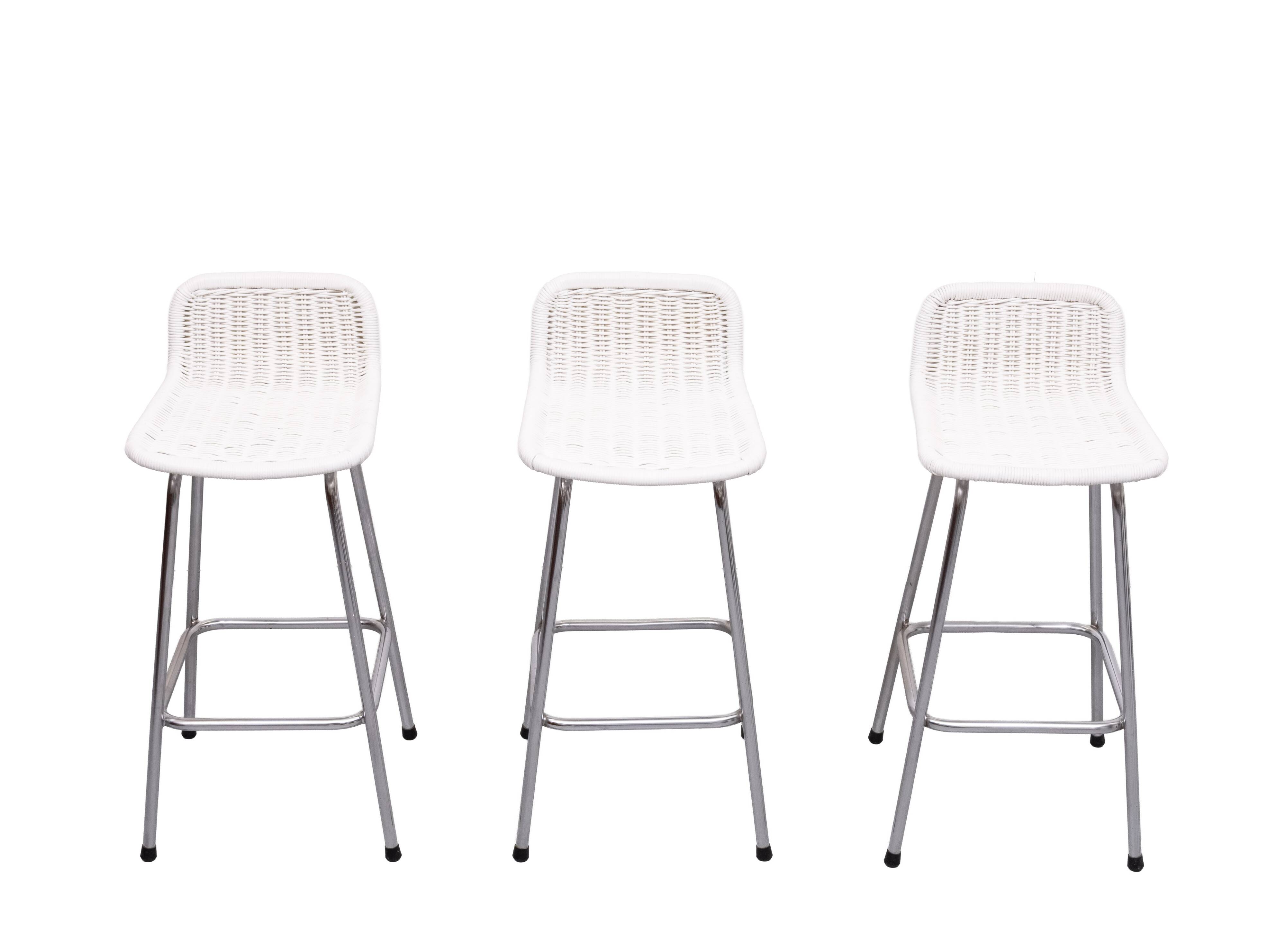 Rohe Noordwolde set of 3 Rattan Bar Stools 1960s Holland