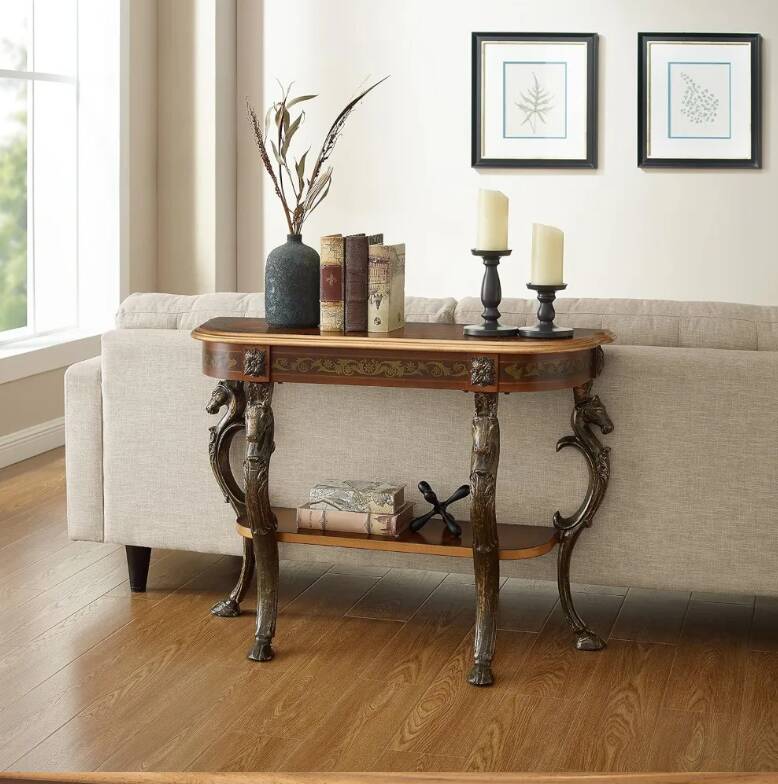 Masterpiece Floral Demilune Console Table with Horse Head Legs by Powell