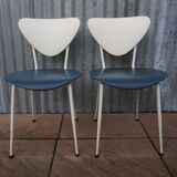 Ensemble de 2 chaises à manger rétro de skai en bleu et blanc