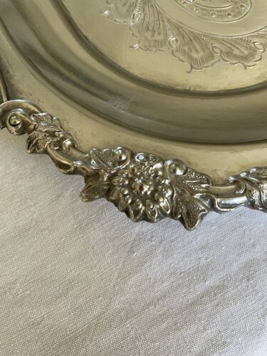 Large old service tray in silver metal from England