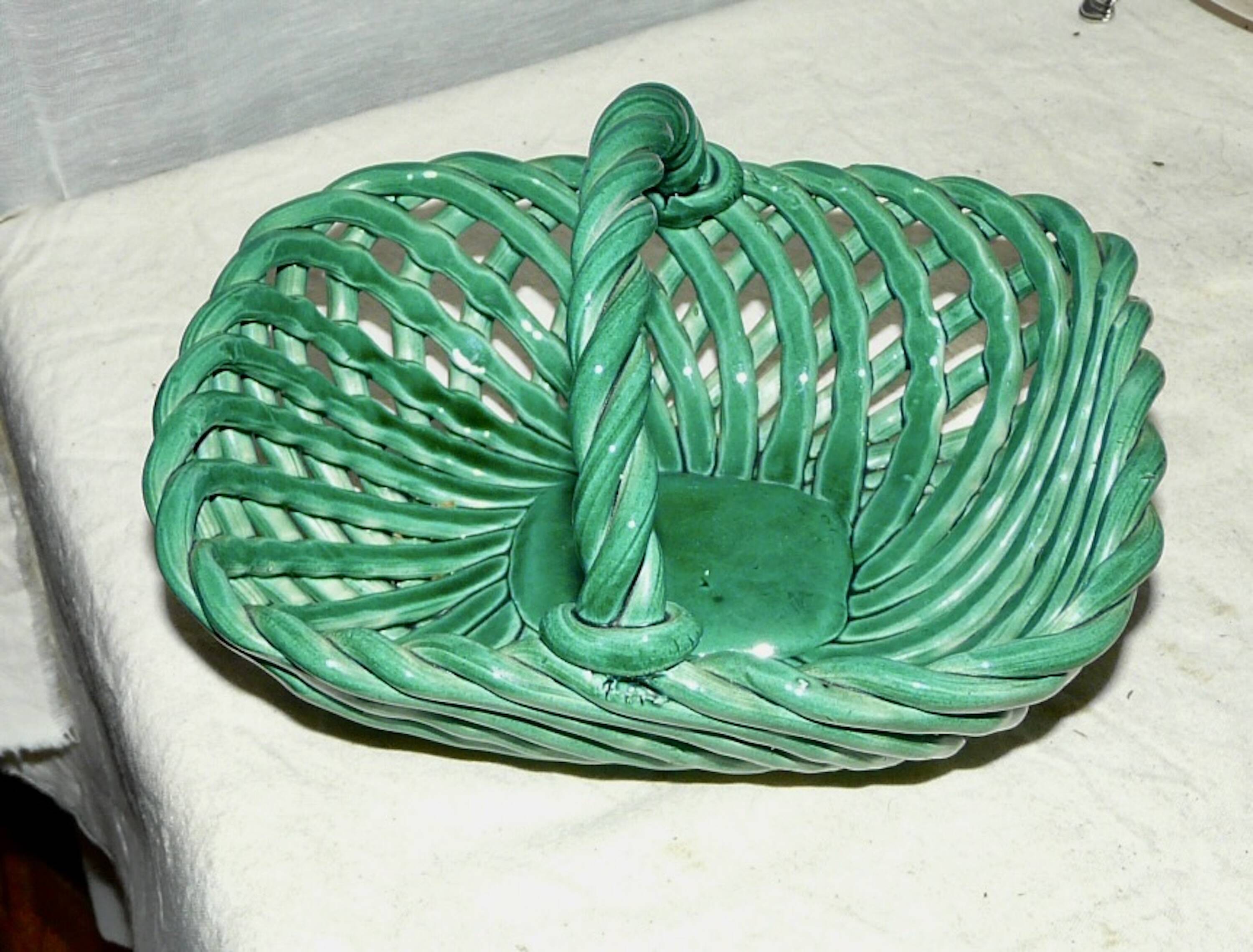 Vintage 1960s woven earthenware basket-shaped bowl