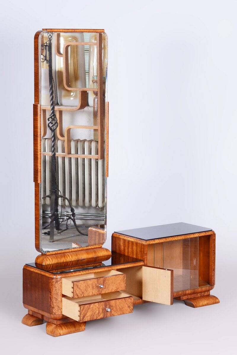 Art Deco Dressing Table in Rosewood and Walnut Veneer with Mirror, France, 1920s