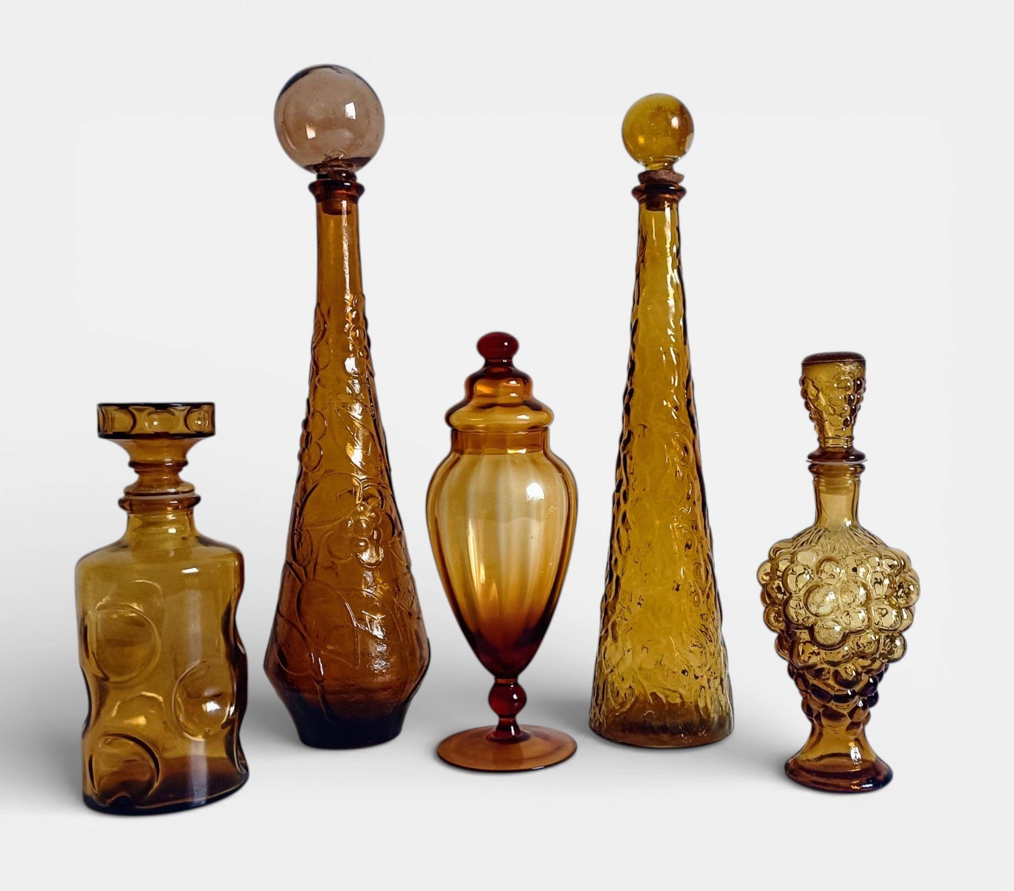 Empoli Amber Glass Decanter Set by Wayne Husted, Handmade in Italy