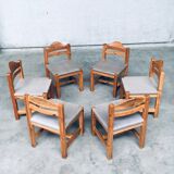 Brutalist Square Model Pine Dining Chairs, 1970s, Set of 6