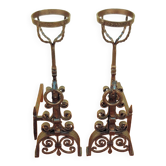 Pair of Art Deco wrought iron andirons