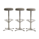 Trio of bar stools with restored seating and chrome-plated steel legs