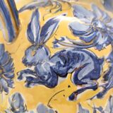 Handmade Yellow and Blue Glazed Ceramic Amphora Vase by Zulimo Aretini, Ita