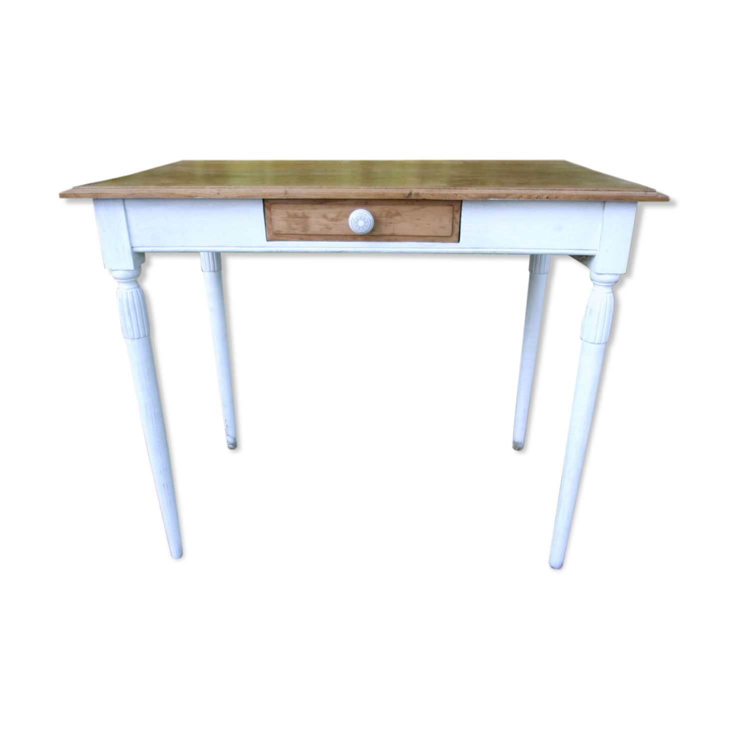 Old desk table in oak tapered white patinated feet