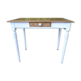 Old desk table in oak tapered white patinated feet