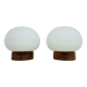 Ensemble de 2 lampes de table en bois de pin et en verre opalin, années 1970.