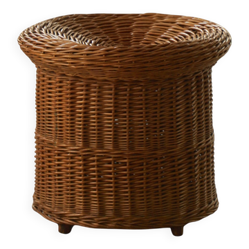 Bohemian rattan side table / decorative stool, French mid 20th century.