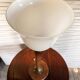 Vintage Unilux lamp in wood and opal glass, Scandinavian style.