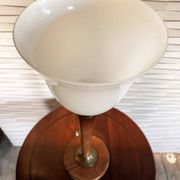 Vintage Unilux lamp in wood and opal glass, Scandinavian style.