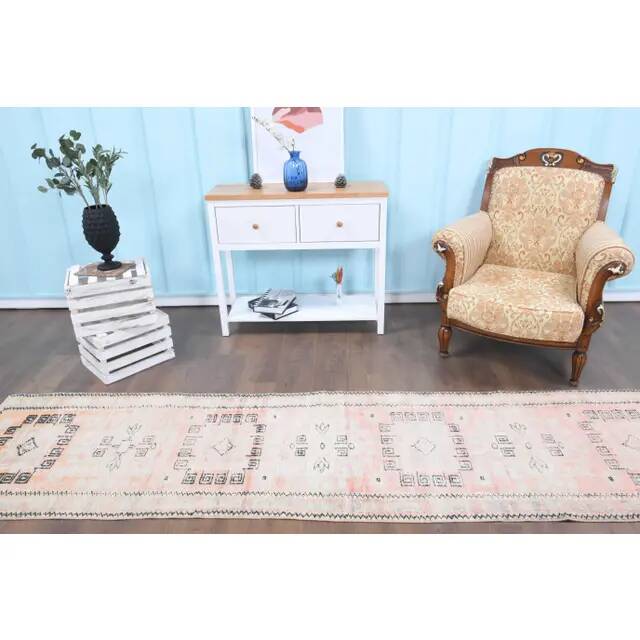Vintage Turkish Oushak Handmade Cotton Orange Wool Runner Rug 82x328