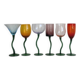 6 verres colorés pieds torsadés
